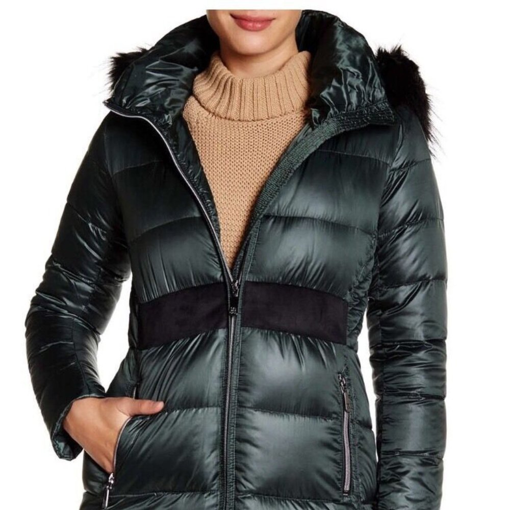 NWT CeCe by Cynthia Steffe Hannah Faux Fur Trim Down Coat S $320